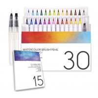 Professional Artist Quality 27 Colors Soft Tip Watercolor Brush Pen Set With 1 Blending Water Brush 15pages Watercolor Paper Pad