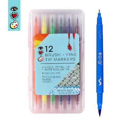 Water color based 12 colors double ended brush pen